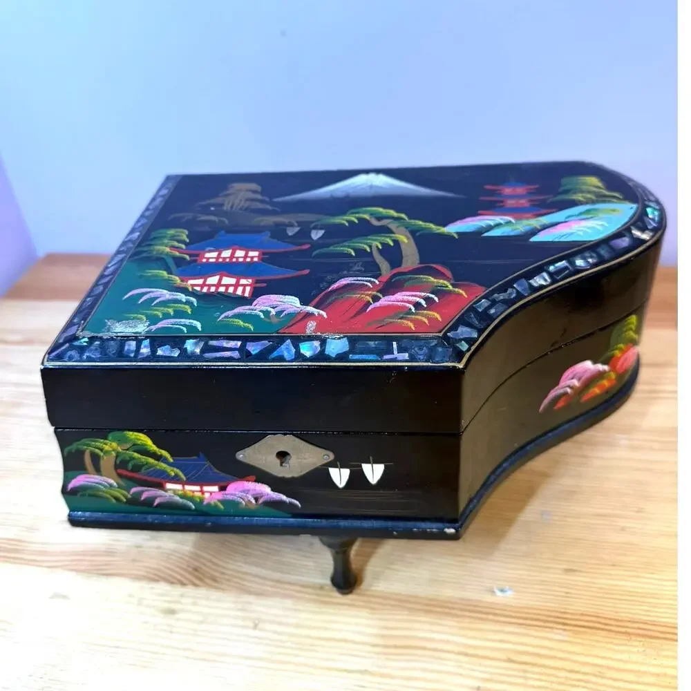 Vintage Japan Piano Musical Jewelry Box Mother of Pearl Inlay Works